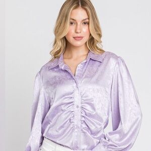 NWT Sewn + Seen Purple Silky Button-Up Shirt